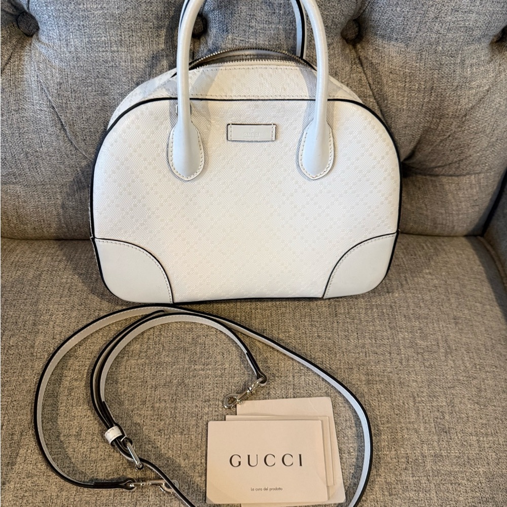 Gucci White Diamanté Leather Top Handle Bag